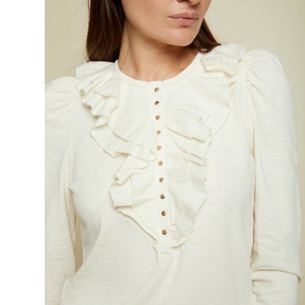 Nation LTD Tommie Frilly Henley Tee Off White Romantic Feminine Top‎ Medium